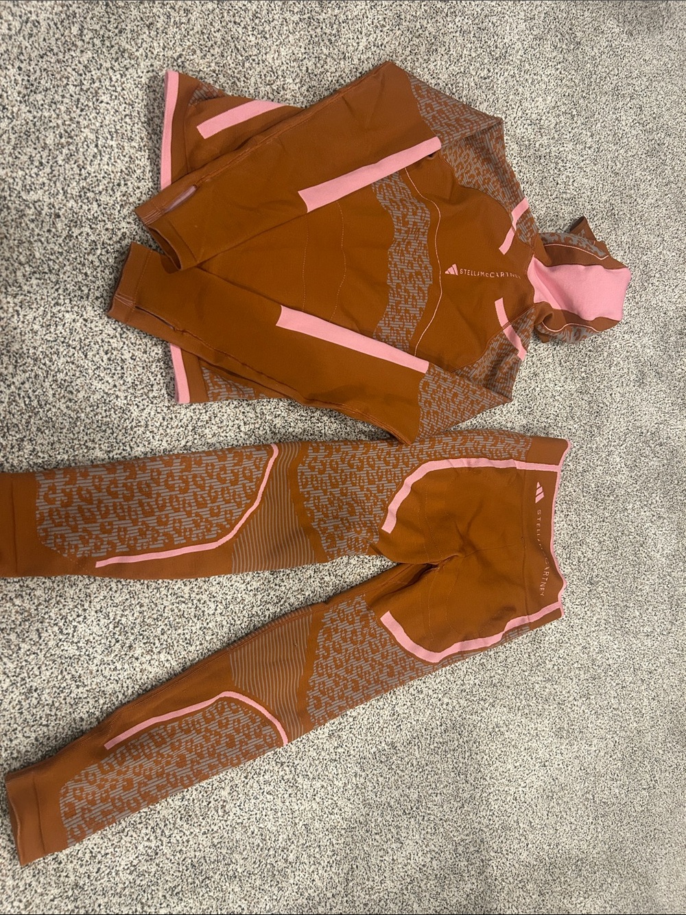 Adidas by Stella McCartney Brown and Pink womens yoga Hoodie and leggings set
